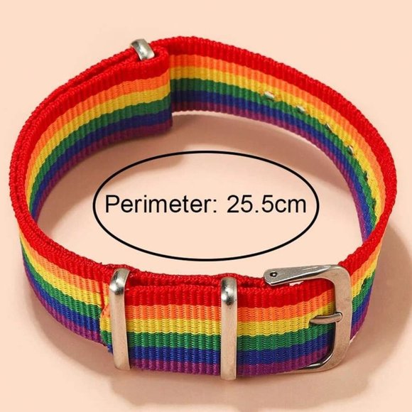 🌈Rainbow Stripe Nylon Bracelet LGBTQ Belt Buckle Gay Pride - Picture 3 of 7